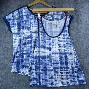 Lucky Brand Knit Set Womens Large Blue Tie Dye Knit Shirt Tank Soft Cozy Pajamas